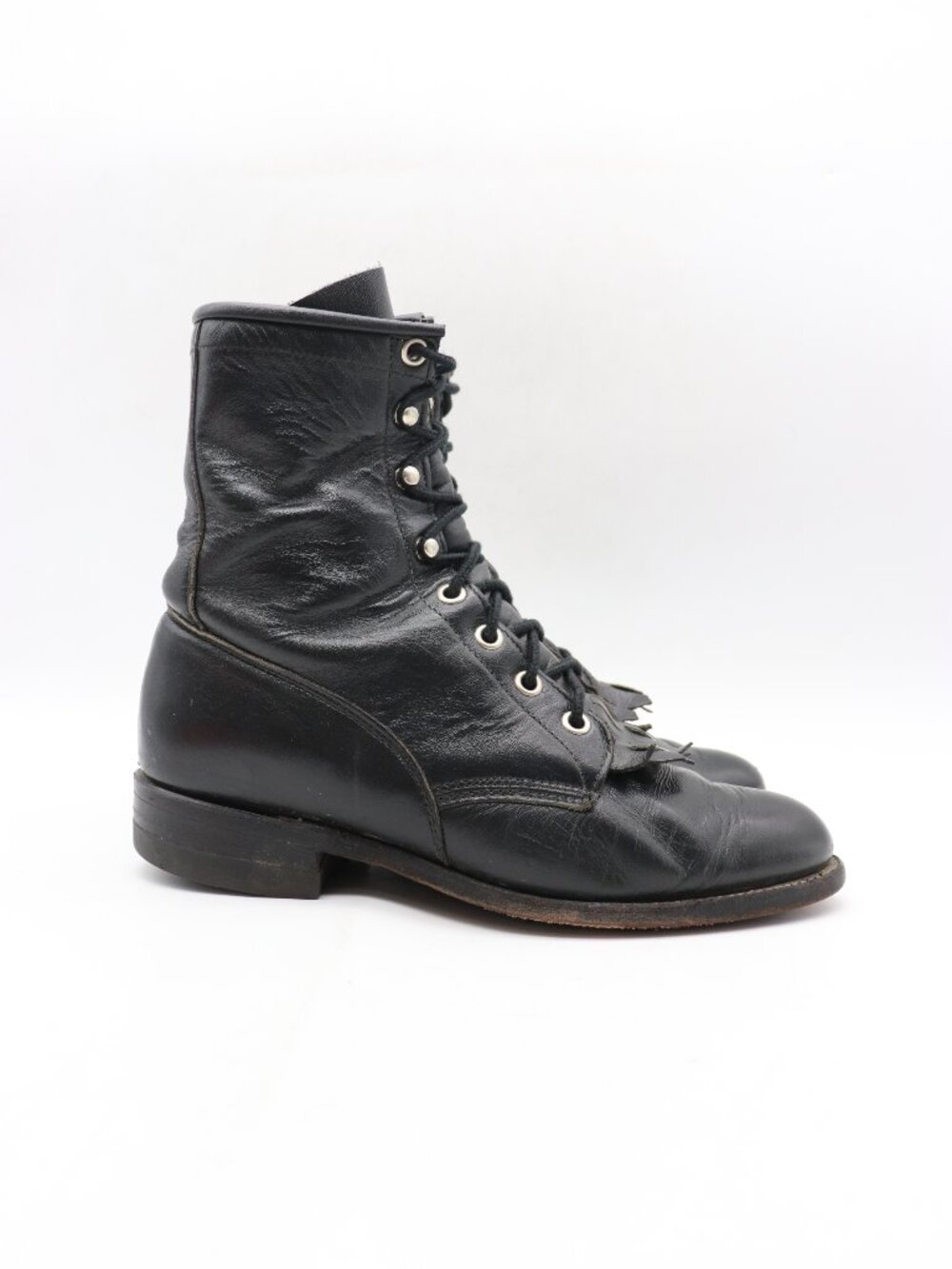 Justin Women's Size 5.5 C Black Leather Kiltie Western Work Boots 0506 Made USA
